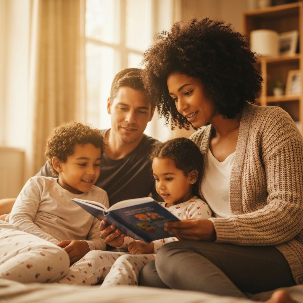 Pais e filho lendo juntos